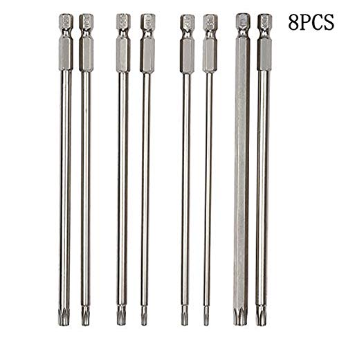 Torx Screwdriver Bit,CSDYNG 8 Pieces 1/4 Inch Magnetic Hex Shank T9-T40 6 Inch Length S2 Steel Torx Security Head Screwdriver Drill Set Bits