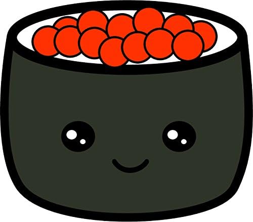 Cute Adorable Kawaii Delicious Sushi Cartoon Vinyl Sticker (All Sizes, Salmon Roe Roll Piece)