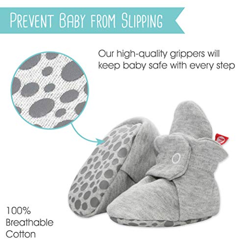 Zutano Organic Cotton Baby Booties with Gripper Soles, Soft Sole StayOn Baby Shoes, Gray