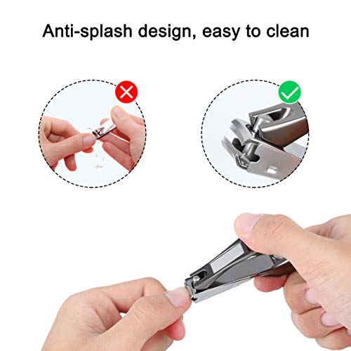 Easkep Nail Clippers, 2 pcs Sharp and Durable Nail Clipper Set Anti-splash Fingernail Toenail Nail Cutter Stainless Steel Sturdy Trimmer Set for Men and Women