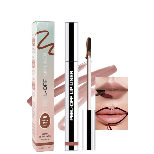 JUAAZIN Matte Liquid Lip Stain Peel Off Lip liner Tattoo, Brown Matte Peel Off Lip Stain, Long Lasting Waterproof Lipstick Lip Gloss Stain, Transfer-proof for All Skin Types, 0.12 fl oz 02#