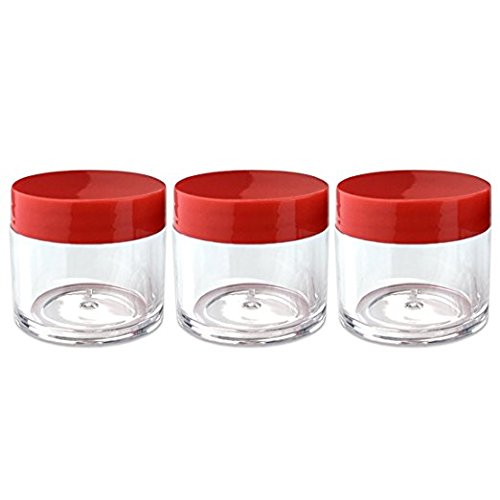(Quantity: 6 Pieces) Beauticom 30G/30ML (1 Oz) Round Clear Jars with RED Flat Top Lids for Beads, Gems, Glitter, Charms, Small Arts and Crafts - BPA Free