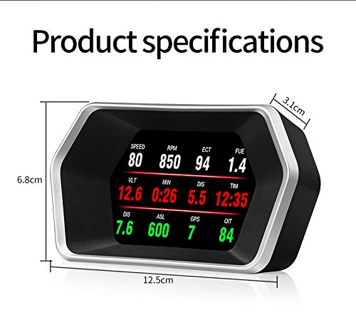 Car HUD OBD2/GPS Dual Systems Head Up Display iKiKin Digital Car GPS Speedometer with Compass Test Brake Test Fault Code Reader Engine RPM OverSpeed Alarm Water Temperature for All Vehicle