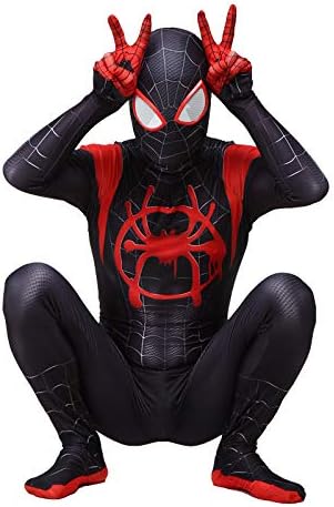 KOUYNHK Adult Kids 3D Printed Into The Spider Verse Miles Morales Cosplay Costumes Zentai Spiderman Bodysuit Spidey Suit,Child-M