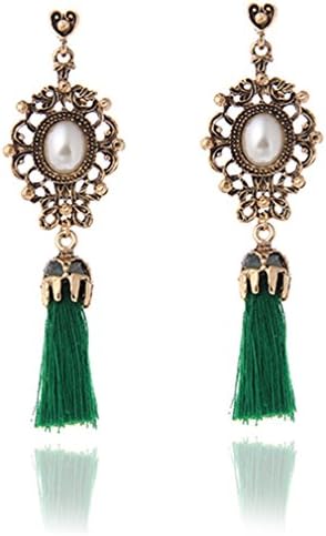 Vintage Accessories Rhinestone Crystal Alloy Flower Tassel Earrings Women Pendientes Green