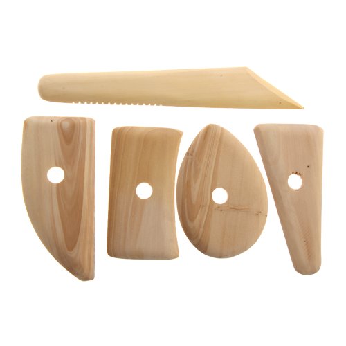 Jocestyle 5 Pcs Wood Pottery Clay Tool Set Sculpture Ceramics Molding Sculpting Carving Potters Rib Tool Kit