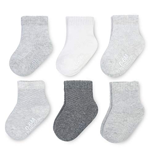 Fruit of the Loom Baby 6-Pack All Weather Crew-Length Socks, Mesh & Thermal Stretch - Unisex, Girls, Boys (12-24 Months, Grey)