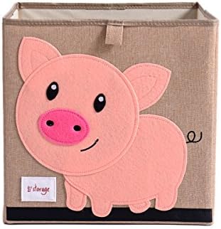 Wo Baby Foldable Canvas Fabric Toy Storage Box/Cube/Bin/Chest/Basket/Orginizer for Kids, Storage Bin for Shelves, 13inch (Cube, Piggy)