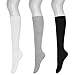 Yoobure 3 Pairs Boys & Girls Cotton School Uniform Knee High Socks Kids Child Soccer Socks Cute Cable Knit Tube Sport Stocking