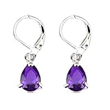 Auwer Earrings, Charming 925 Silver Waterdrop Cut Amethyst Dangle Drop Earrings Wedding Jewelry (Purple)