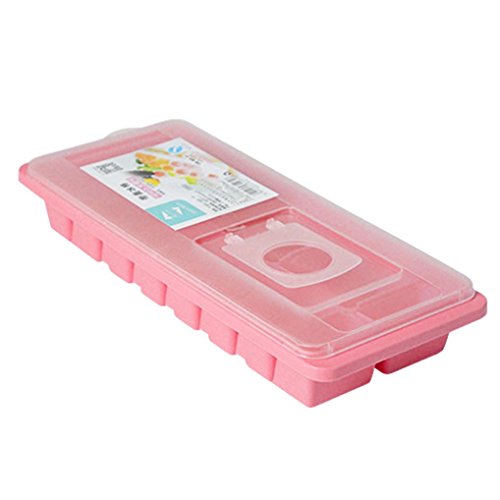 Ice Cube Tray, ZTY66 16 Cavity Drink Jelly Freezer Mould Maker Box with Lid Cover | Size: 25.6 x 10.5 x 4.3CM (Pink)