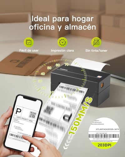 Inateck 4x6 Wireless Thermal Label Printer Compatible with iPhone, Android, iPad, Windows, MacOS, Chrome and USPS Black