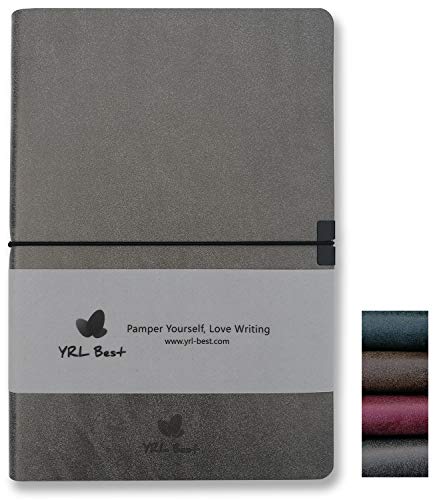 YRL-Best-Bullet-Notebook-Journal-DottedDot-Grid-A5-Medium-Size-58x83-Premium-Faux-Leather-Soft-Cover-Creamy-Thick-Paper-Sewn-Bound-Elastic-Band-Inner-Pocket-Pen-Loop-Lays-Flat-GrayGrey