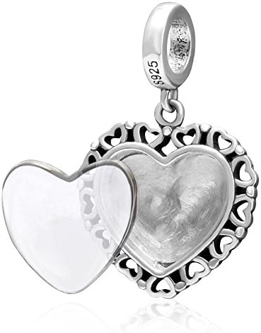 Choruslove Dangle Love Heart Photo Charm 925 Sterling Silver Bead for DIY Bracelet Necklace