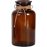 500ML/17oz Empty Amber Glass Bud Vase Apothecary Jars Decorative Floral Bottles Vintage Flower Arrangement Holder Container with Hemp Rope for Home Decor