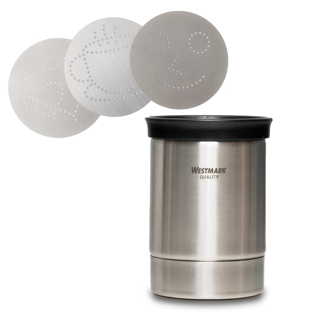 Westmark Decorative Shaker, With 4 Patterned Stencils, Volume: 250 ml, Ø 7.5 cm, Stainless Steal, 62842260