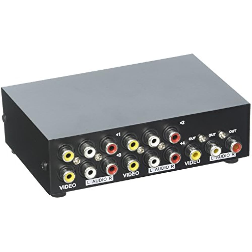 ESDS 4Way AV Switch RCA Switcher In 1 Out Composite Video L/R Audio