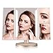 EASEHOLD Lighted Makeup Mirror,2X 3X Magnifiers Vanity Mirror with Upgraded Eye-Caring Lights Tri-Fold 180 Degree Adjustable Countertop Cosmetic Bathroom Mirror (Gold)