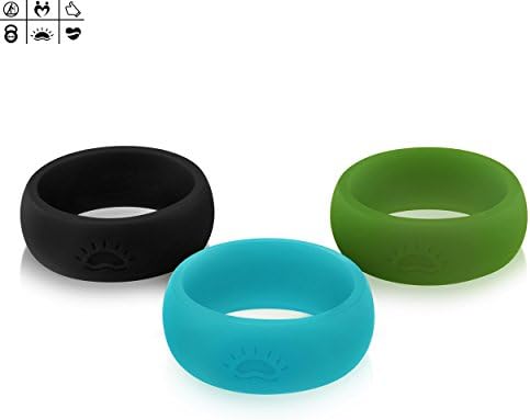 Silicone Wedding Ring for Men, Sun Waves Series Silicone Rings, Optimizing Surface, Edge Trimmed Completely, 3 Rings Pack(10, Black, Avocado, Beryl)
