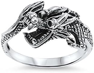 Noureda Sterling Silver Chinese Dragon Design Ring with Face Height of 11MM