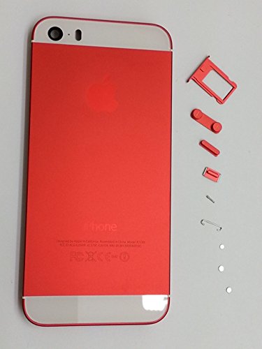 New Color Full Set of Red W/ White glass W/ White Side Trim Back Cover Housing Case replacement for iPhone 5s 5GS + 2 Pentalobe Screws,Hinge Pin, Contact Points, 1 Screen Protector