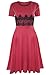 Oops Outlet Women's Cap Sleeve Waist Lace Insert Flared Skater Midi Dress