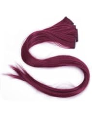 Beauty: Burgundy Clip in Human Hair Extensions Straight Burgundy Clip on Highlights 5 Pieces/set 18 Inch Color Burgundy - flying beauty