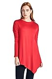 82 Days Women'S Rayon Span Long Sleeves Handerchief Hemline Tunic - Solid