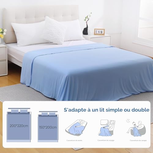 Marchpower Refreshing Blanket, 150 x 200 cm, Arc-Chill Natural Technology Summer Blanket Double-Sided Blanket Cozy and Refreshing Sofa Blanket, Qmax>0.5, Blue