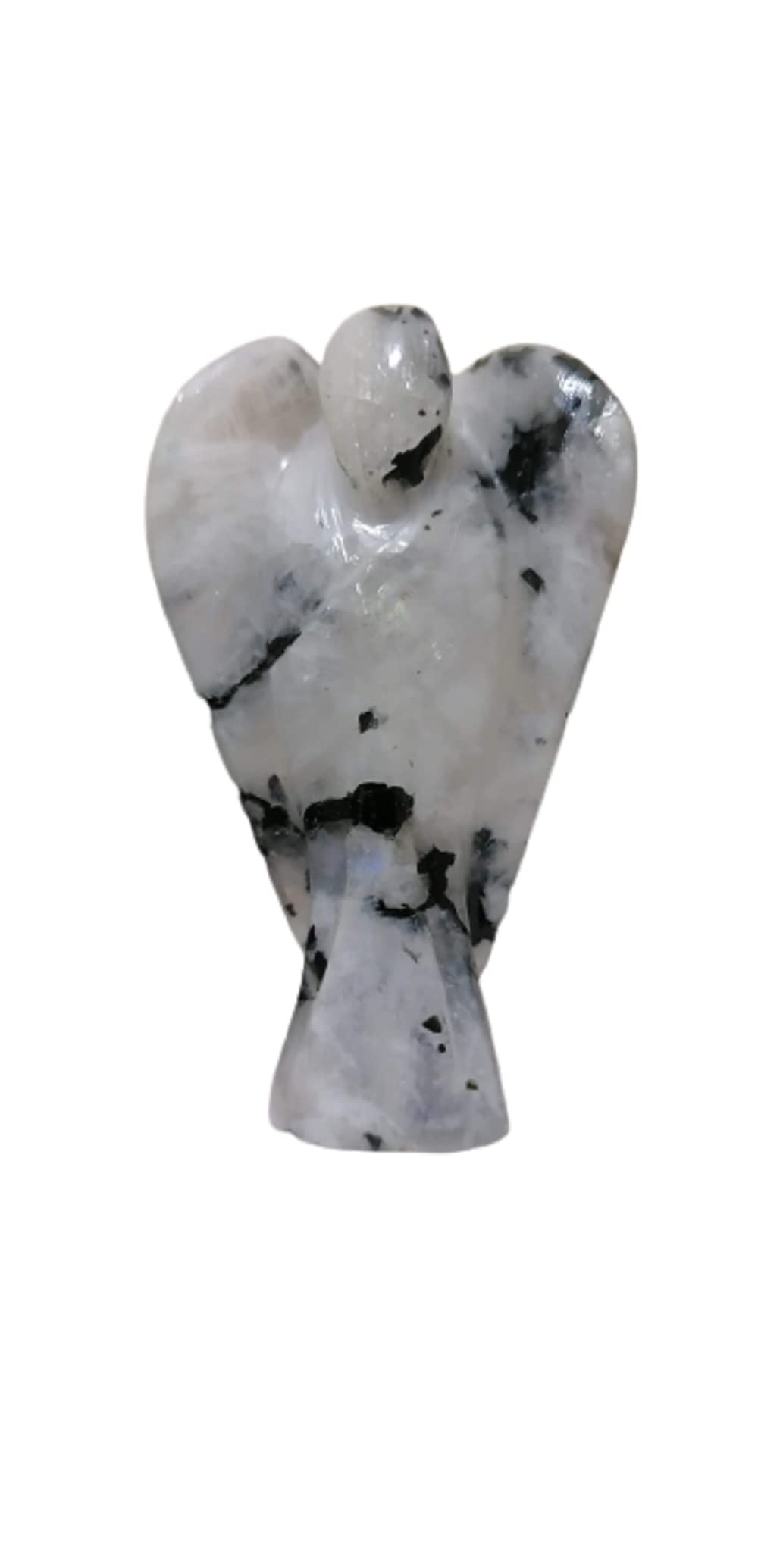 2" inch Healing Crystals Rainbow Moonstone Hand Carved Guardian Angel from Natural Gemstone Statue Pocket Mini Figurine Home Decoration, Reiki Healing Stones