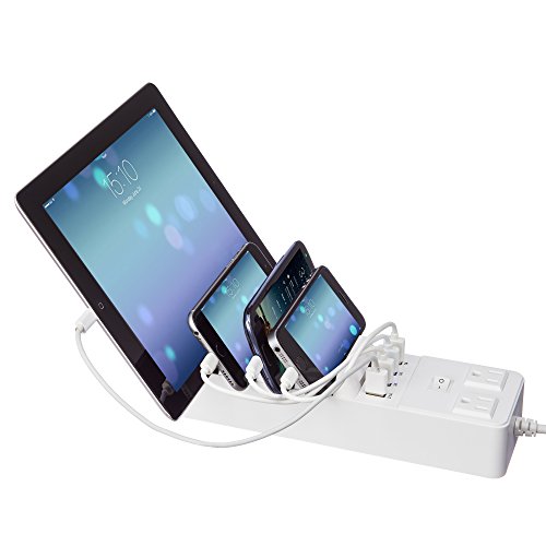 4-Port USB Charger w/ Built-In Phone Rests (Universal) Rapid-Charging Smart Hub for Smartphones, Tablets, Mobile Devices | Home, Office, Travel | AC Power