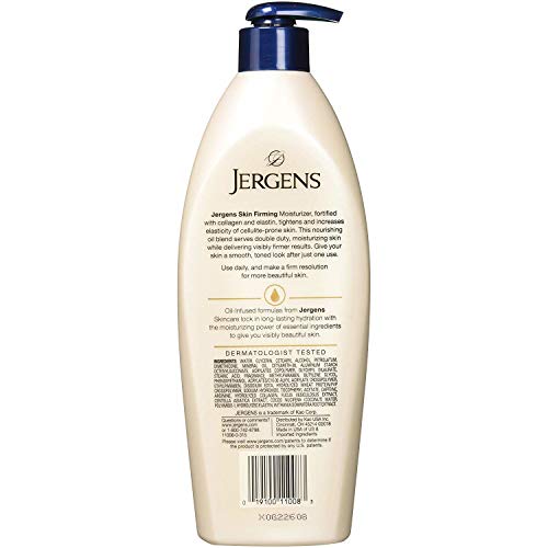 JERGENS SKIN FIRMING BODY LOTION FOR DRY TO EXTRA DRY SKIN, SKIN TIGHTENING CREAM WITH COLLAGEN AND ELASTIN, DERMATOLOGIST TESTED, HYDRALUCENCE BLEND FORMULA, 16.8 OZ