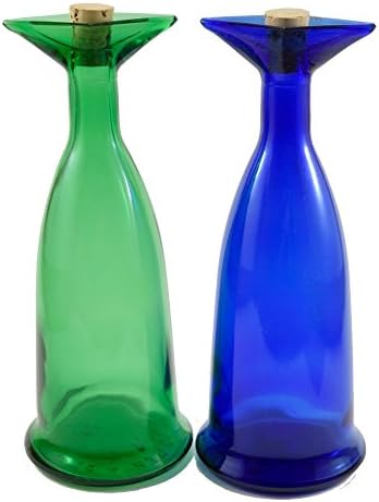 Set of 2 Classic Baja Green/Blue Glass Italian Olive Oil Cruet Bottle - 8 Oz
