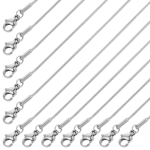 12 PCS Stainless Steel Snake Chain Necklace with Lobster Clasps, Thin Stainless Steel Chain Necklace for Jewelry Making