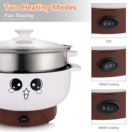 MINGPINHUIUS 4-in-1 Multifunction Electric Cooker Skillet Wok Electric Hot Pot For Cook Rice Fried Noodles Stew Soup Steamed Fish Boiled Egg Small Non-stick with Lid (3.2L, with Steamer) - Thumbnail 4