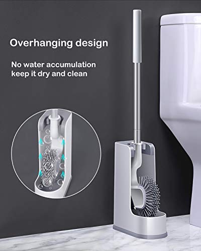 AYOTEE Toilet Bowl Brush and Holder, Toilet Brush Antislip Grip Handle，Silicone Bristles,Toilet Scrubber for Bathroom ，Toilet (White)