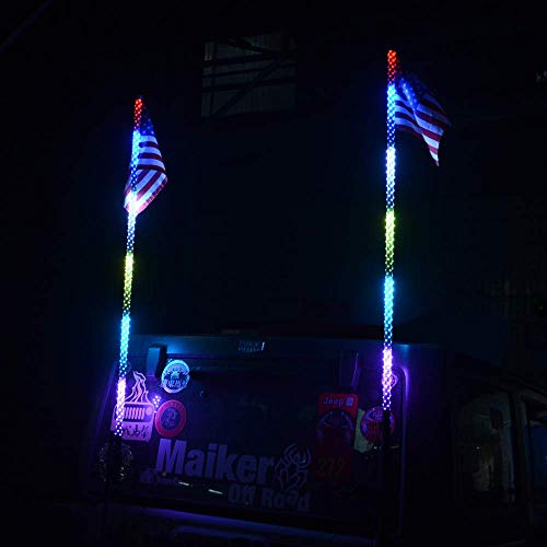OMUOFFROAD 4FT LED Whip Lights 360Â° Twisted Antenna Dream Wrapped Dancing Whips For Polaris RZR ATV Antenna Whip UTV Quad Sand Dune Buggy Flag Poles For Trucks w/APP Control (Two Whip)