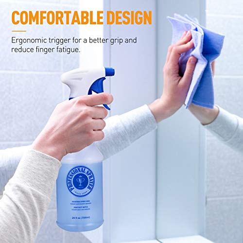 Plastic Spray Bottle 4 Pack 24 Oz (Upgraded Sprayer) All-Purpose Heavy Duty Empty Spraying Mist Squirt Water Bottles Cleaning Solutions, Bleach/Vinegar/BBQ/Rubbing Alcohol Safe with Measurements