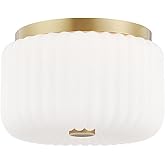 Mitzi Lydia Flush Mount Ceiling Light | Aged Brass Finish | Opal Etched Glass Shade | 6.25" H x 10" W | UL Damp Rated Indoor 