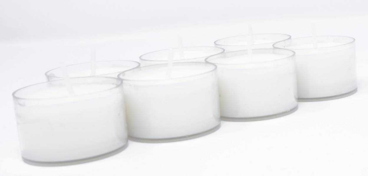 Pack of 100 Premium Natural Tealights – 4-Hour Burn Time Each Tea Light – 100% Rapeseed White Wax – in Clear Cup Candles Vegan Wax Non-Toxic – Paraffin & Lead Free