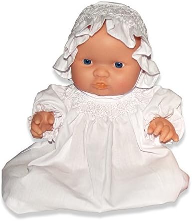 Krissy Blue Eyes 10" Rosalina Doll wearing White English Smocked Doll Dress &amp; Bonnet