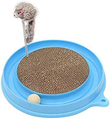Happy Together Pet cat round plastic corrugated paper entertainment disk, cat home play sleeping two in one grab board with ball mouse toy funny cat cat scraper