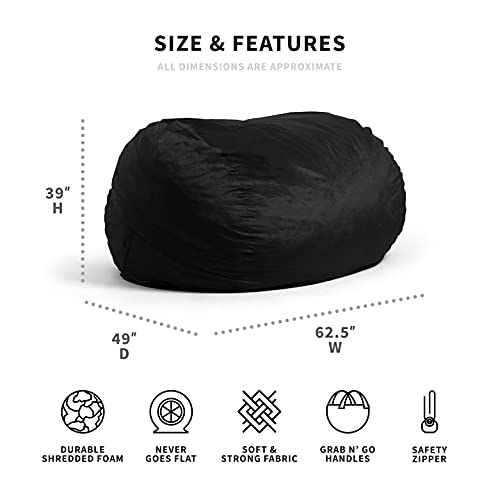 Big Joe Fuf XL Foam Filled Bean Bag Chair with Removable Cover, Black