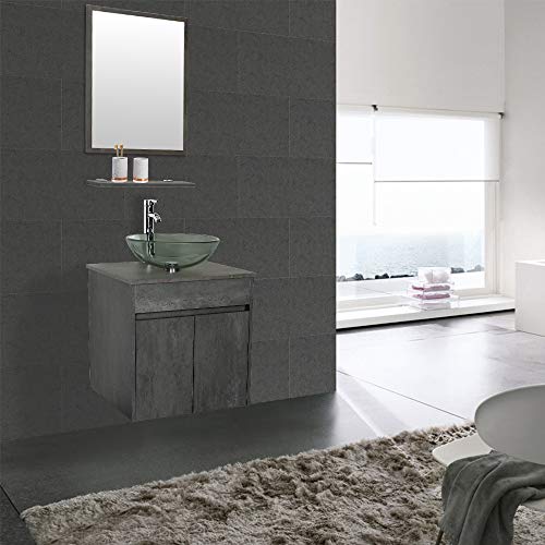 eclife 24” Bathroom Vanity Sink Combo Wall Mounted Concrete Grey