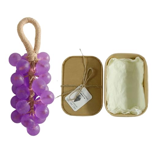 Handmade Grape Soap on a Rope, Realistic Cluster-Shaped Hanging Soap for Body Shower & Hands, Kitchen & Bathroom DIY Decor, for Washing Hands and Air Freshening Men Women (1, A)