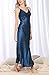 4Ping Women's Spring and Summer Imitation Silk Pajamas Long Paragraph Split Sexy Sling Sleep Dress Blue XL