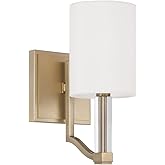 Capital Lighting 657011MA-715 Ingrid Traditional White Fabric Shade Sconce, 1-Light 60 Watt, 11" H x 5" W, Matte Brass