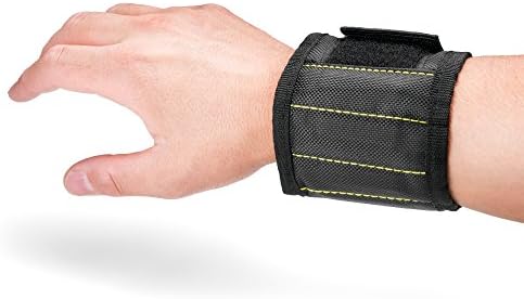 Magnetic WristBand for Holding Tools - Best For Metal Parts: Nails, Screws, Washers - 5 Magnets - Adjustable Velcro Closure - For Professional Mechanics, Builders or at Home DIY Projects - Great Gift