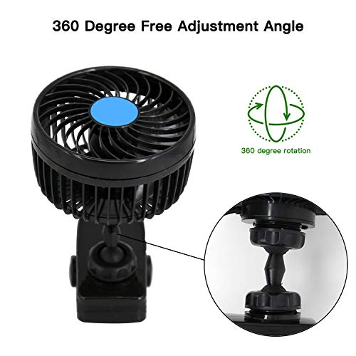 Car Fan, 12V Electric Car Cooling Fan, 2 Speed Adjustable 360 Degree Rotatable with Clip On Auto Cooling Air Fan - for Sedan SUV/RV/Vehicle - Thumbnail 2
