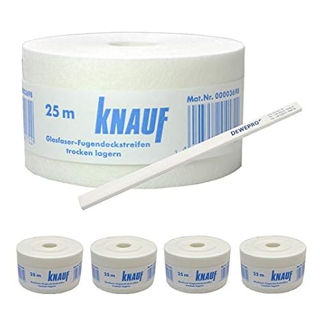 5 St. KNAUF® Glasfaser Fugendeckstreifen - 25m Rolle; Breite: 50mm - Bewehrungsstreifen zur Fugenverspachtelung - im Set inkl